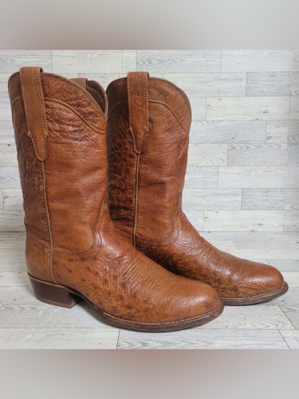 Tecovas The Jasper Full Length Brown Ostrich Leather Cowboy Boots Men's 9 EE